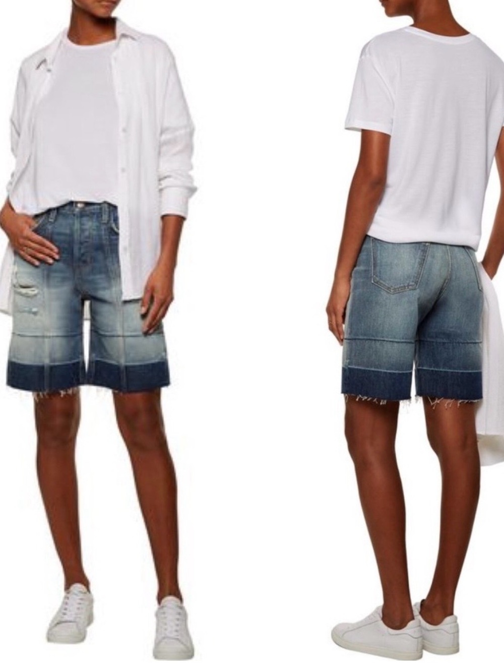 Current/Elliott The Seamed Short- Two-Tone Blue Denim Shorts